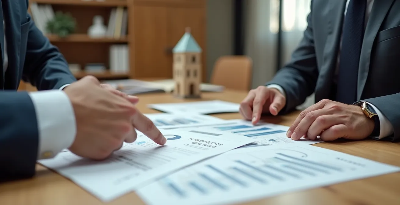 Architecte présentant un tableau comparatif des coûts à des clients dans un bureau moderne