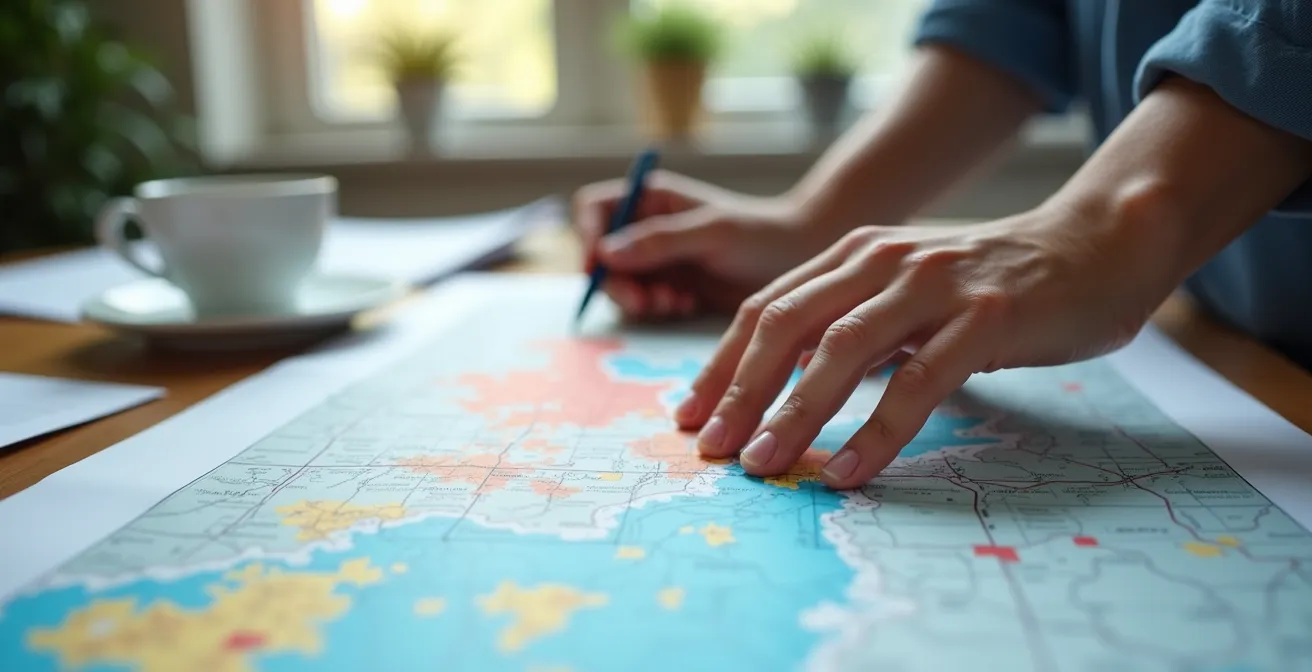 Personne consultant une carte des zones inondables PPRi sur une table avec documents officiels