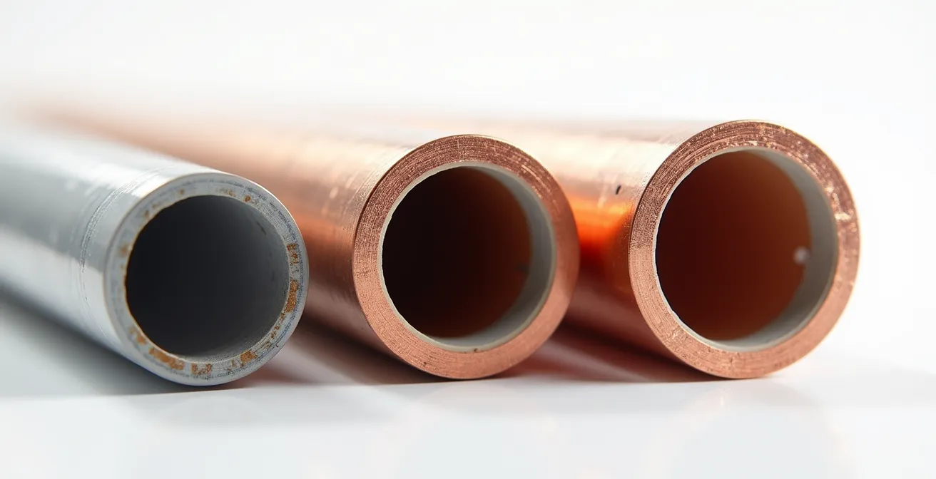 Coupe transversale de différents types de tuyaux de plomberie moderne