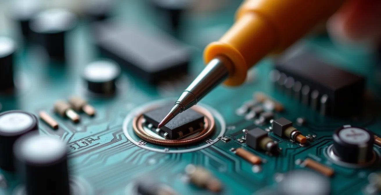 Test technique de composants électriques avec multimètre professionnel