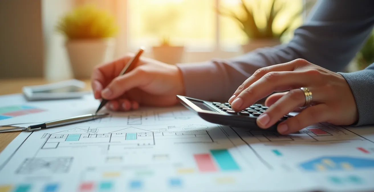 Visualisation d'un plan de financement avec calculatrice et documents financiers