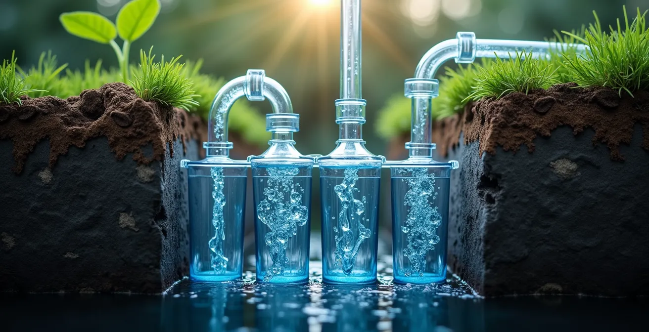 Système de récupération d'eau de pluie avec cuve enterrée et filtration en cascade