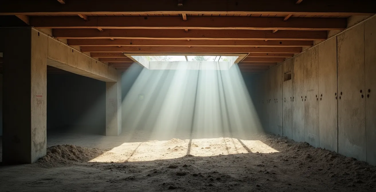 Vue en coupe d'un vide sanitaire montrant l'importance de la ventilation avec circulation d'air